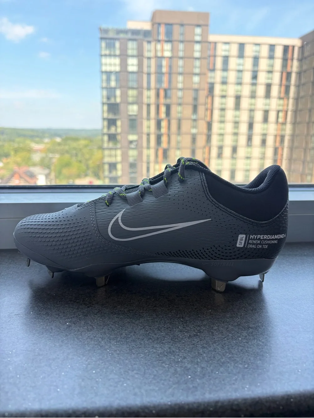 Nike Renew Softball Grey Metal Athletic Cleats with White Swoosh